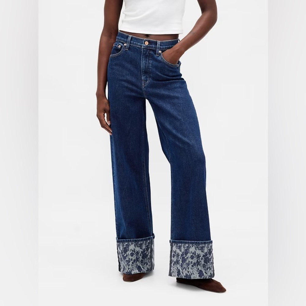 NEW! GAP Blue Indigo High Rise Stride Wide-Leg Jeans - Size 10 TALL / 30 TALL 🩷 - Picture 2 of 8